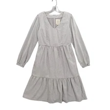 Hope & Henry Tiered Dress Long Sleeve Brushed Organic Cotton Gray Size 4