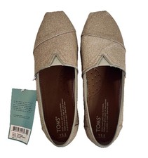 TOMS Rose Gold Glimmer Glitter Size:Youth 5.5 Classic Canvas Slip On Flats Shoes