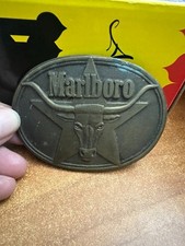 Marlboro Solid Brass 1987 Belt Buckle Philip Morris Inc. Long Horn Bull Logo Vtg