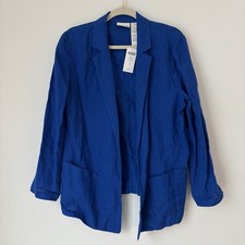 NEW 119 Chico's Blazer Jacket Women's 1 US Medium Blue Linen Open Front Pockets