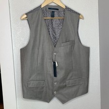 Perry Ellis Suit Waistcoat Vest Mens XL Formal Wedding Gray Lined Pockets Office