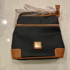 NWOT Black Faux Leather Crossbody Bag Tan Trim Gold Hardware Everyday Travel