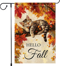 Hello Fall Garden Flag Cat Garden Flags 12X18 Inch Double Sided Vertical Autumn