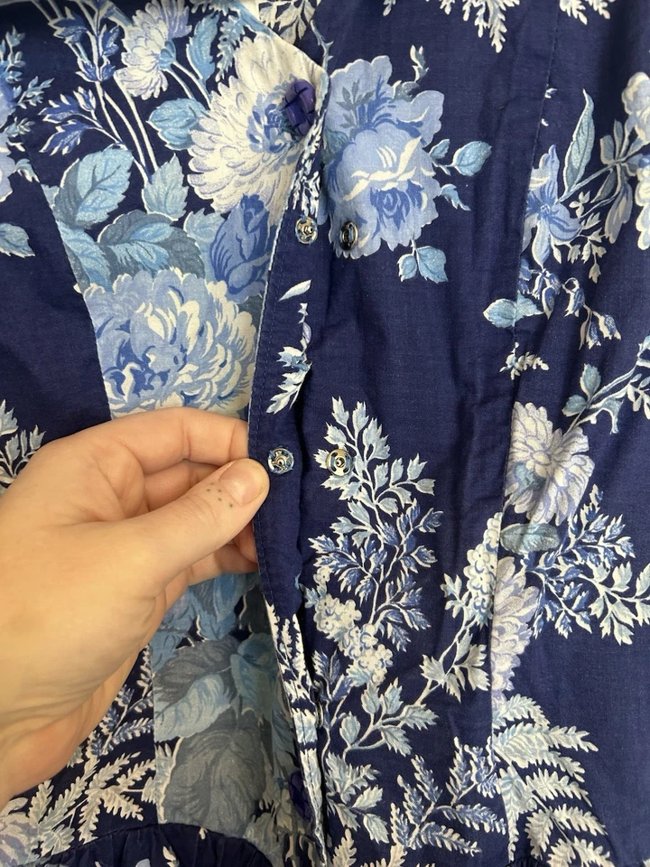 复古 80 年代 90 年代蓝色花卉水手领连身裤气球腿扣 M — 第 4/4 张图片