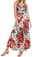 FARM RIO Anthropologie Sz 12 Floral & Polka Dot Eyelet Maxi Dress