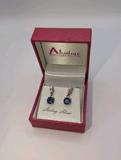 Absolute Jewellery 925 Sterling Silver Midnight Blue Halo Drop Earrings – Boxed