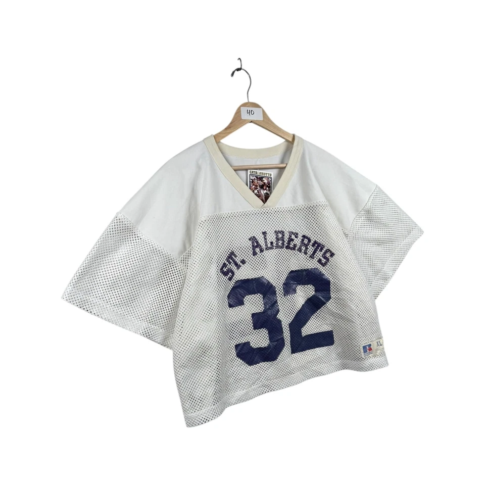 Camiseta corta vintage Russell Athletic St. Alberts Y2K blanca para hombre XL Foto 4 de 4