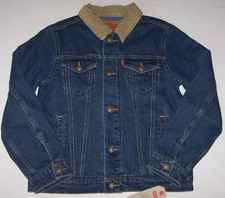 NWT Levi's Blue Jean DENIM Trucker Jacket/TAN CORDUROY COLLAR Boys L 14/16 Lined