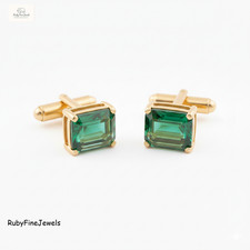 925 Sterling Silver Emerald Green Cufflinks Men's Luxury Wedding Gift