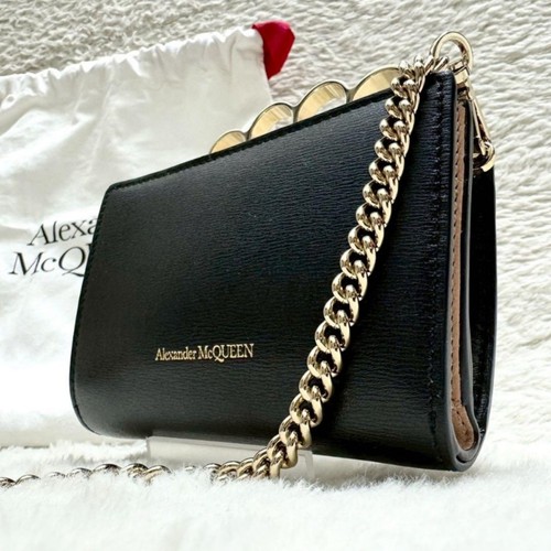 ALEXANDER MCQUEEN Knuckle Duster Shoulder Bag Black Leather Gold Hardware