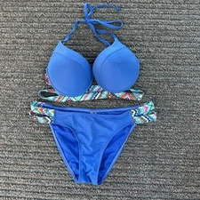 TiniBikini Blue Multicolor Sz Lg Caged 2 Piece Halter Bikini Women's Swimsuit