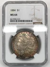 1884-P Morgan Silver Dollar NGC MS-64 *Dark Rainbow Toning* - 1¢ auction NR