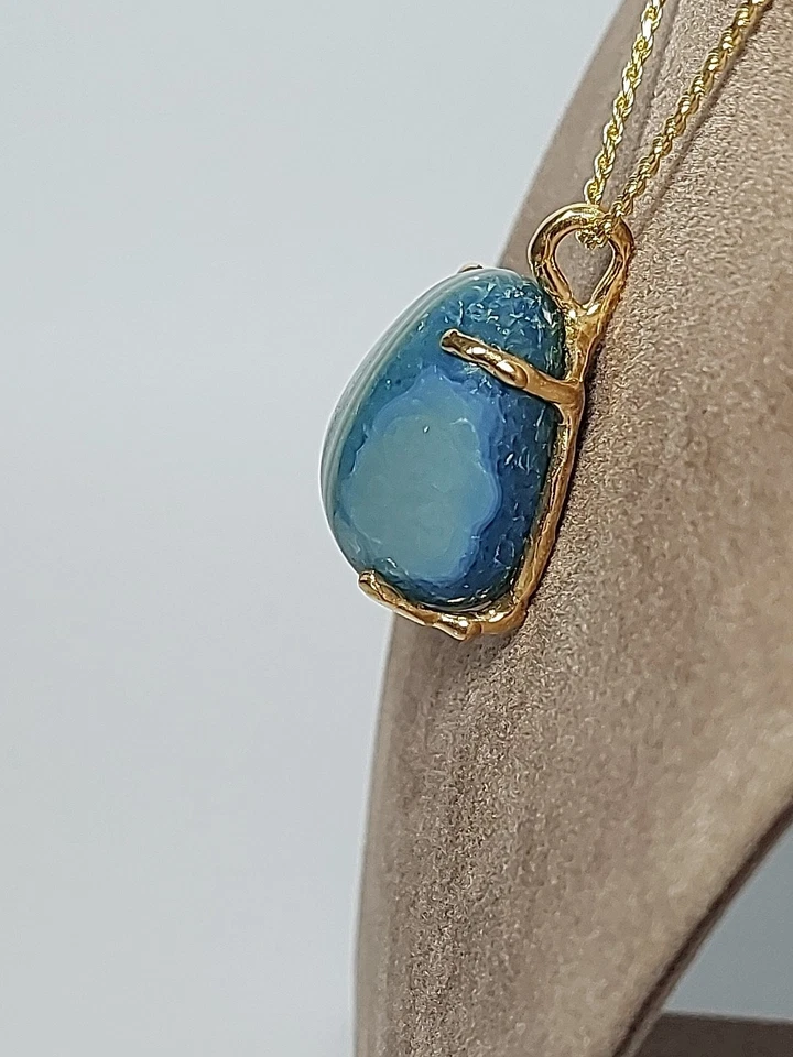 Collana Argento  925 Donna Dorata con Ciondolo Pendente Pietra Dura Agata Colore - Immagine 4 di 4