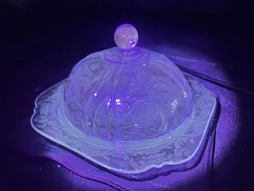 Vtg Indiana Glass Recollection Blue Federal Madrid Covered Butter Cheese Dish