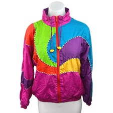 Vintage 80 s Lavon Multicolor Colorblock Zip Up High Neck Windbreaker Jacket S