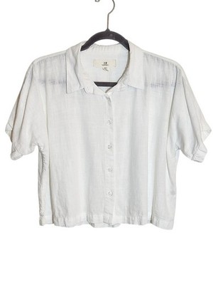 Thread and Supply White Cropped Linen Blend Button Down Shirt Size Small