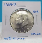 1969-D KENNEDY Fifty Cent Piece / Half Dollar Mint State / 40% Silver