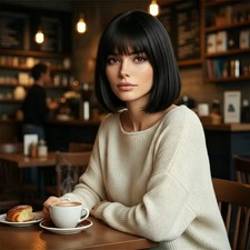 12"Bob Wig with Bangs, Natural Straight Synthetic Hair for Women Daily Wear US