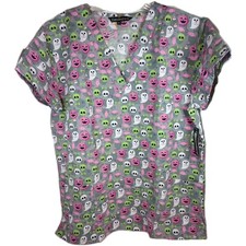 Ghost Skull JOL Candy Halloween Scrub Top M Cassandra O New