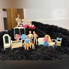 Vintage Mixed Doll Set 8 Dolls Cat & Furniture Bundle Pretend Play Pre-Owned