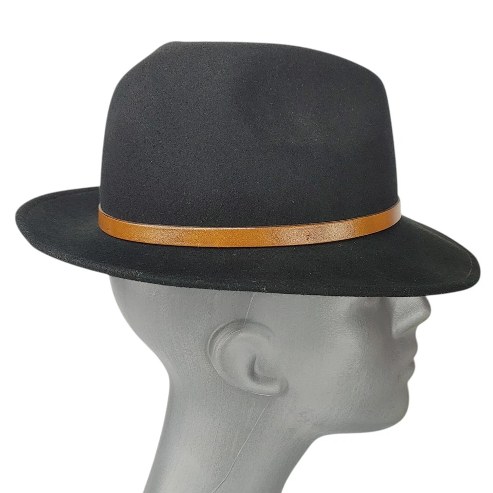 Vintage Flex Felt Fedora Black Hat 100% Wool Leather Band Size Medium - USA - Image 3 of 4