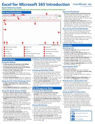 Excel for Microsoft 365 Introduction Quick Reference Training Guide (Cheat Sheet
