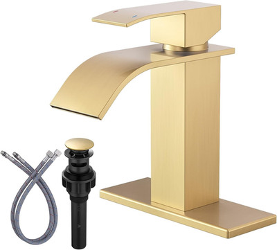 Brushed Gold Waterfall Bathroom Faucet - ARCORA Single Handle Bathroom Sink Fauc