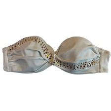 Victoria's Victoria Secret Bikini 34B, White With Gold Rhinestones, Padded - EUC