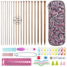 Bamboo Knitting Needles Kit 36 Pcs Single Pointed Bamboo Knitting Needles 2.0...
