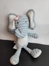CHICK PEA Gray Elephant Plush Pink Bow Ribbed Stuffed Toy Baby Nursery Girls 11  