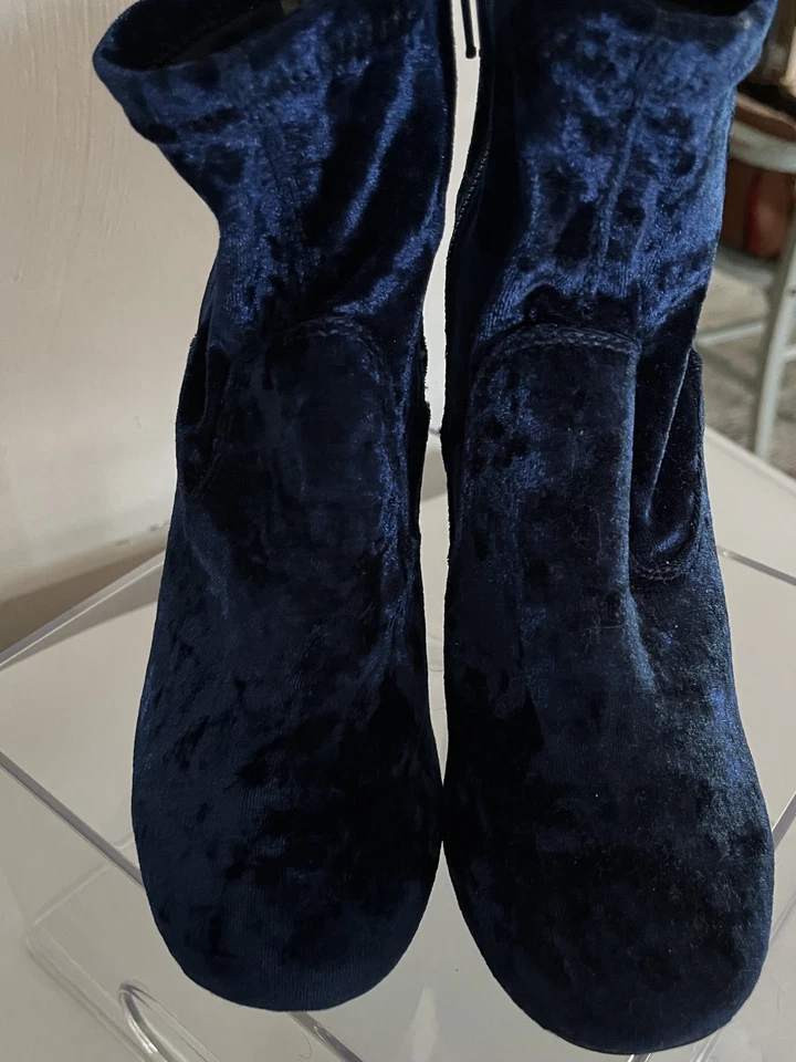 Carlos Santana Azul Real Terciopelo Tacón Bloque Cremallera Botines Mujer Talla 6 Foto 3 de 4