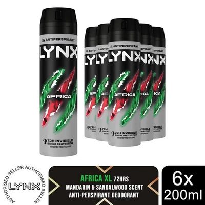 Lynx XL Antiperspirant Africa The G.O.A.T. of Fragrance Deodorant 200ml, 6 Pack