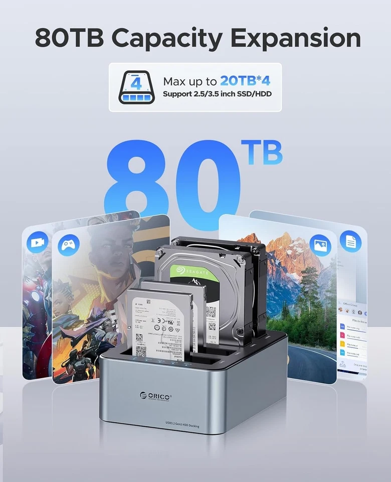 ORICO USB C 4 Bay Hard Drive Cloner Docking Station USB 3.2 Gen 1 20TB 6656C3 - Image 3 of 4