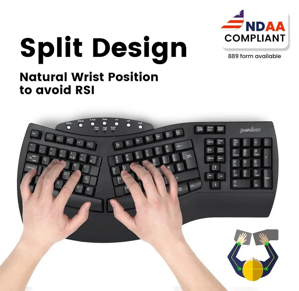 Perixx PERIBOARD-612, 2.4GHz Wireless Ergonomic Split Keyboard Bluetooth - Image 2 of 4