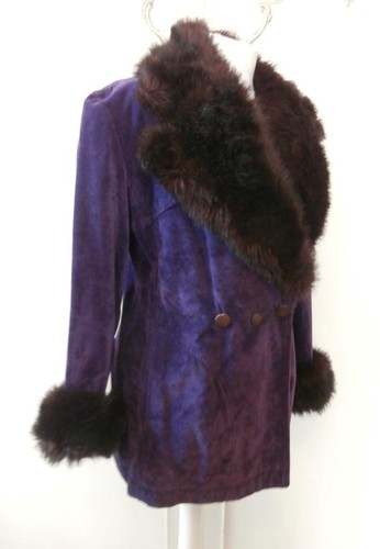 Vintage 1990's Jeans de Christian Lacroix Purple Velvet & Faux-Fur Jacket Sz 12 - Imagen 2 de 10