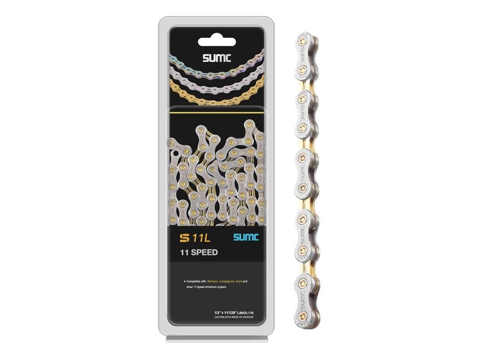SUMC S11L 11-speed chain in retail pack, gold and silver