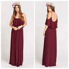 Show Me Your MuMu Caitlin Ruffle Maxi Dress Women's XL Burgundy Chiffon Boho NWT