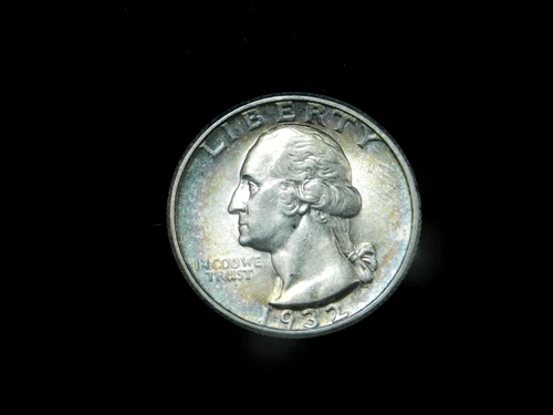 1932 25c Washington Silver Quarter - UNC w/ Album Toning