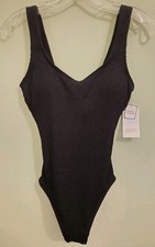 Time and Tru Women's MEDIUM 8-10 One Piece Ribbed SOLID BLACK Swimsuit 10726
