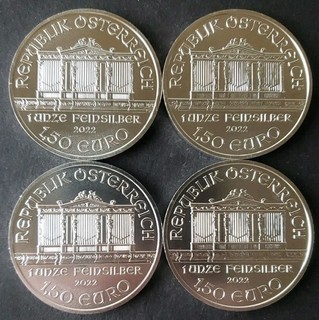 Lot of Four 2022 Austria 1.50 Euro 1oz Silver Vienna Philharmonic Coins