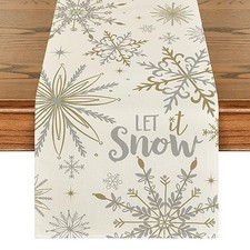 Snowflake Let It Snow Winter Table Runner, 13" x 72", Table Runner Beige
