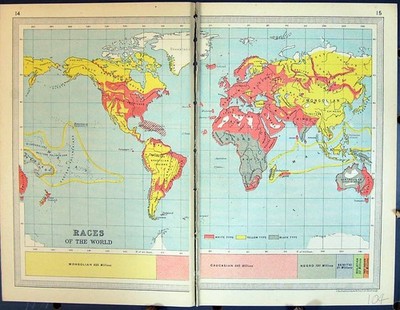 Alte 1931 Dent Karte Rennen Religionen Welt Indianer Christen Mongolen 20.