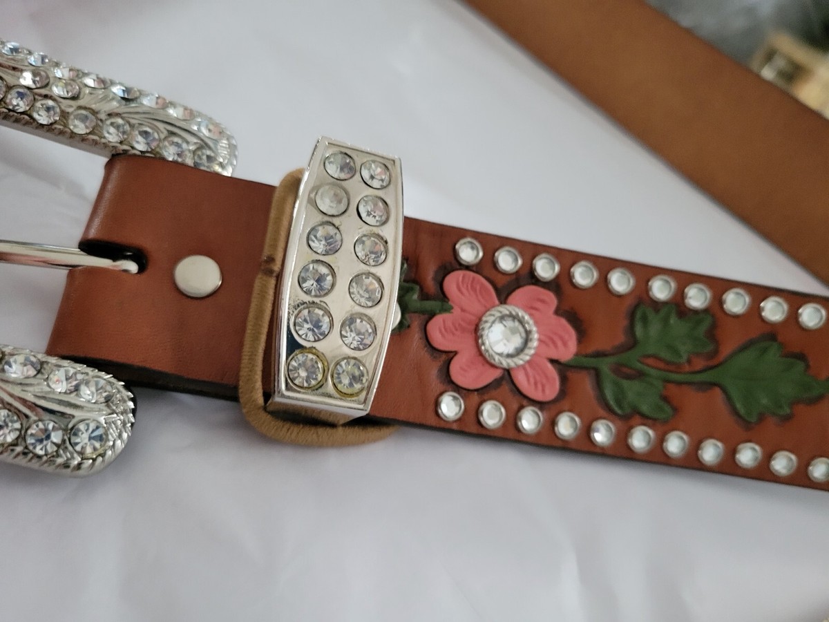 Tooled Leather Belt with Floral Rhinestone Design 1513402.9_1800x1800.JPG?v=  main image 4