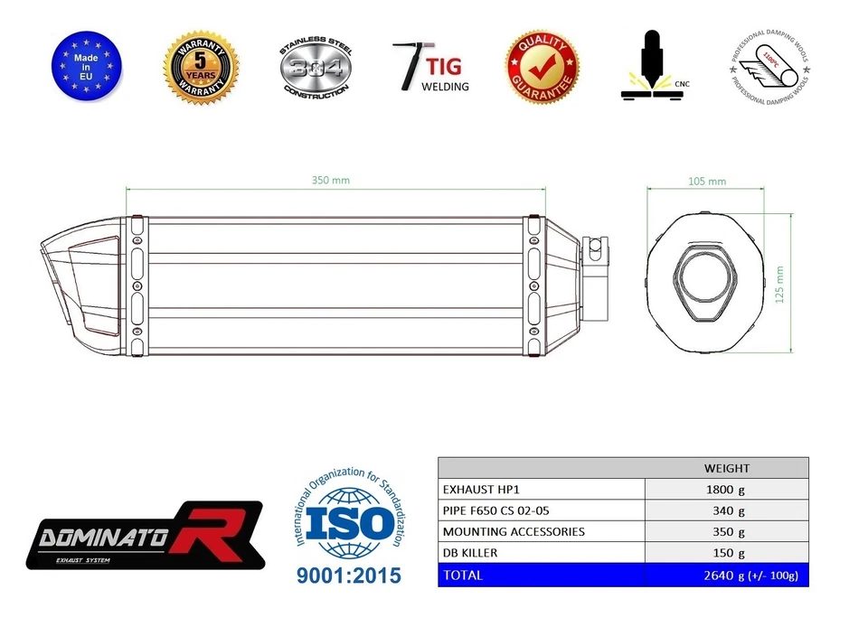 Silenciador de escape DOMINATOR HP1 BMW F650 CS 02-05 + DB KILLER Foto 2 de 2