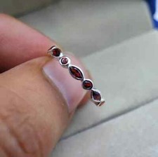 Half Eternity Multi Cut 0.47 CT Simulated Garnet Dainty Women's Ring 935 Silver