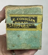 Antique Cardboard Box Escutcheon Pins T.E. Conklin Brass Copper Co General Store