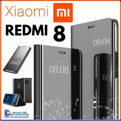 FLIP COVER FOR XIAOMI REDMI 8 CLEAR VIEW 360° BLACK MIRROR BOOK CASE