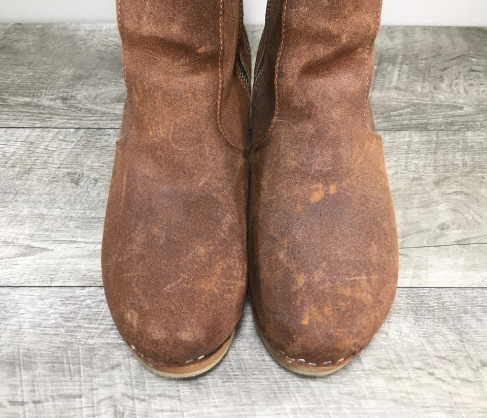 Zuecos impermeables de cuero forrados de lana al tobillo botas para mujer 10 EE. UU. 40 UE vintage marrón Foto 4 de 4