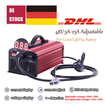 16S 48V LiFePo4 58.4V LiFePo4 Lithium Akku Ladegerät Fast Charger Adjustable 25A