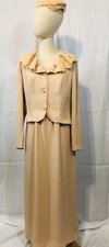 Vintage 1950  s Lace  Chiffon Dress Jacket Hat Set Mother of The Bride Light Tan